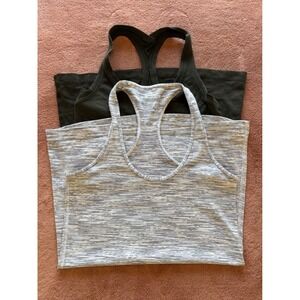 Lululemon Racerback Tank Top Bundle Set 2 Dark Olive Green Space Dye Grey Womens